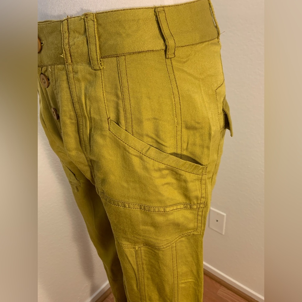 NWOT Free People Wind Up Utility Straight Leg Pants Button Cuff Pockets Gold - Picture 4 of 10